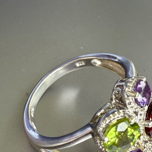 Sterling Silver Multi Stone Crystal Ring Cluster Ring 10 - Picture 3 of 5